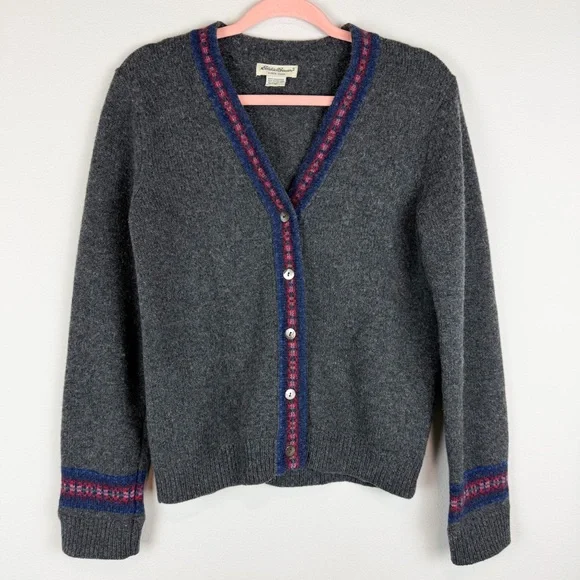 (2) Bundle Vintage Eddie Bauer Wool Fair Isle Cardigan Sweater Size Medium - Picture 2 of 15